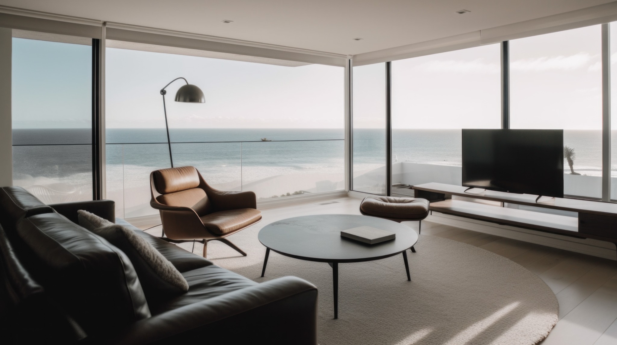 Modern ocean-view living room in a San Diego home presented by a professional real estate agent in San Diego.